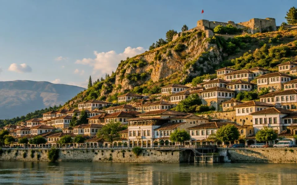 Hillside old town and castle in Berat, Albania