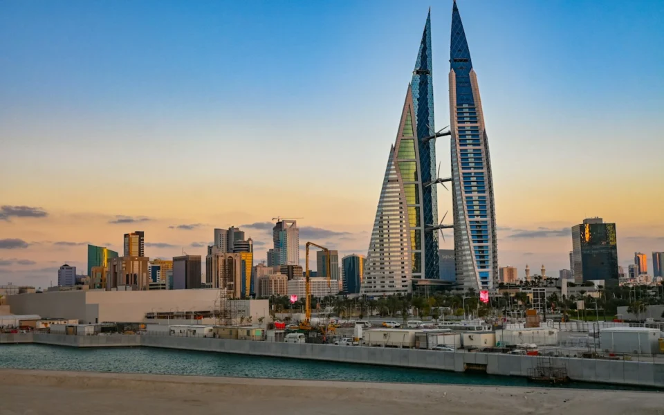 Bahrain World Trade Center towers at sunrise, Manama