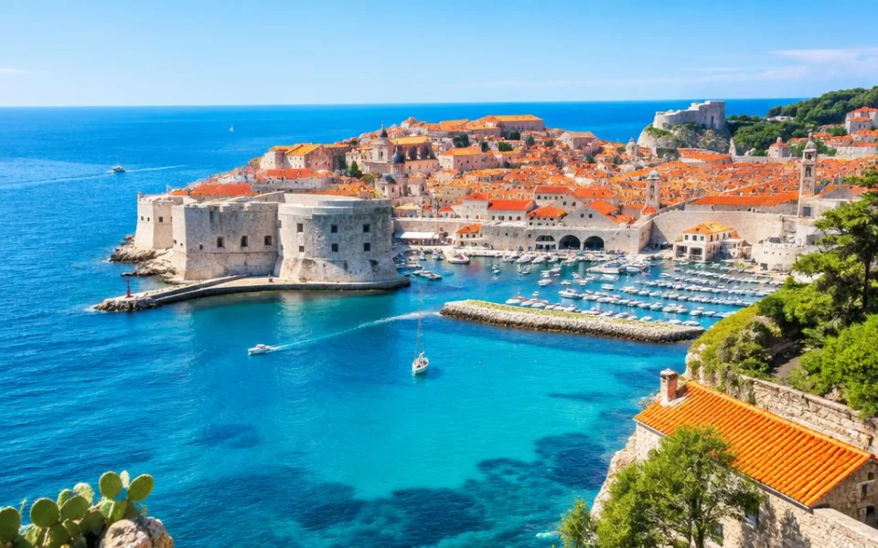 Historic coastal old town in Croatia beside the Adriatic Sea