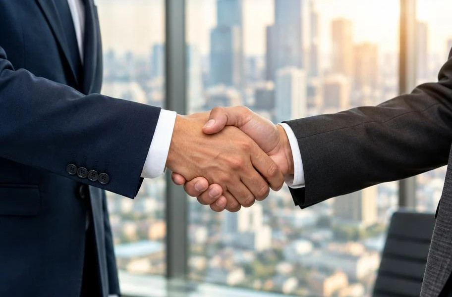 Business handshake in a modern office