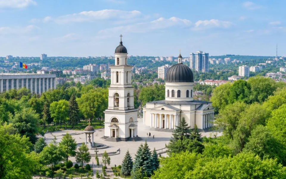 Nativity Cathedral and park in Chișinău, Moldova