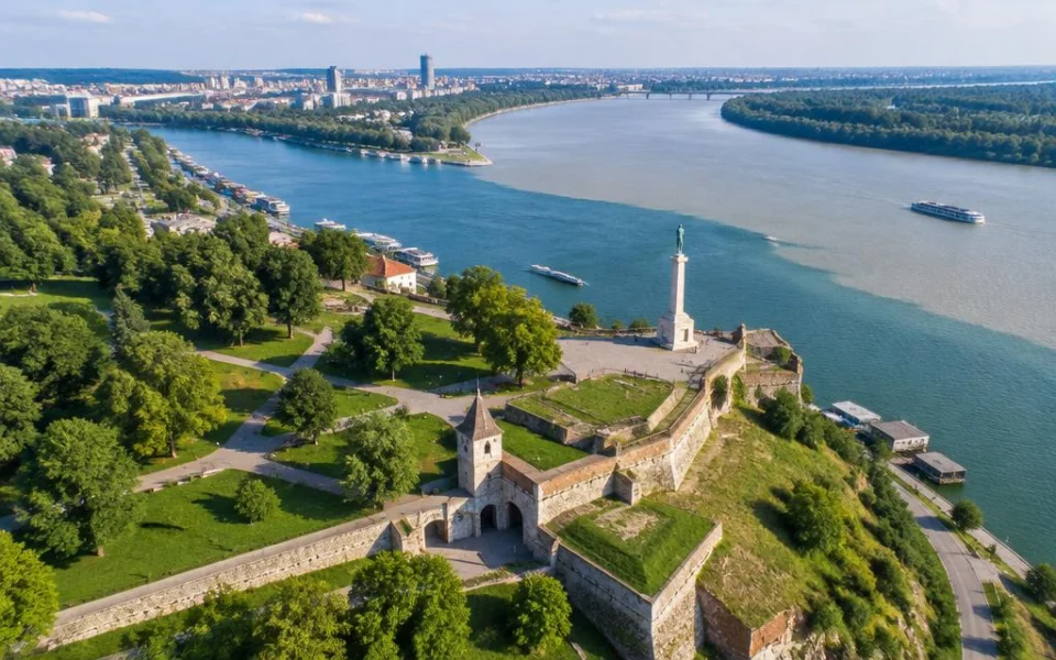 Belgrade Fortress above the river confluence in Serbia