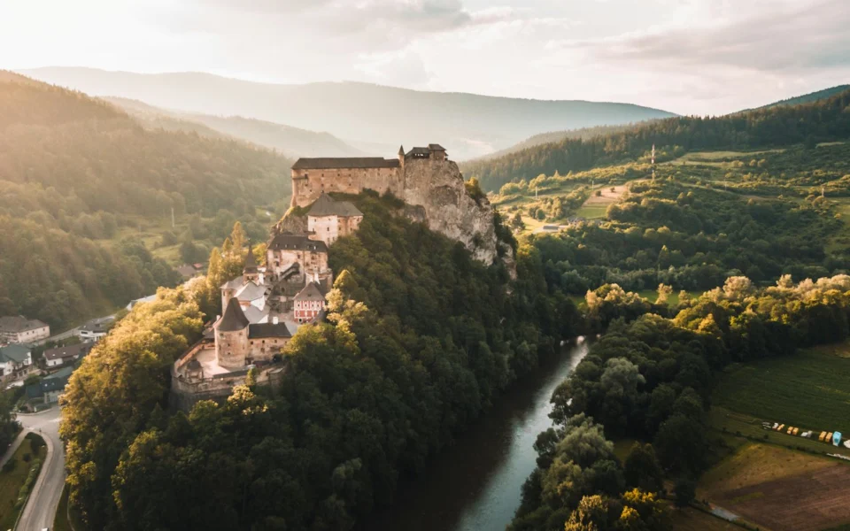 Orava Castle above a river valley, Slovakia