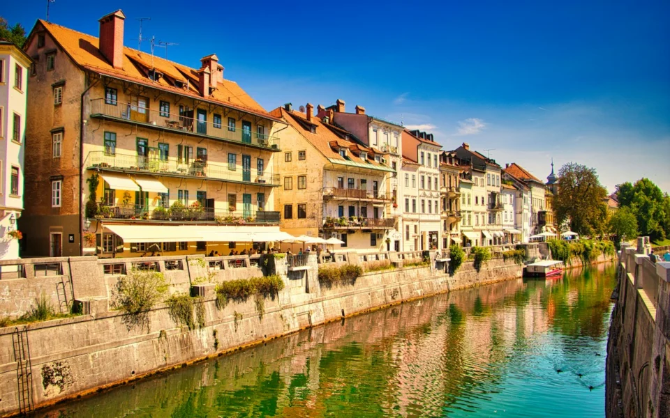 Riverside buildings in Ljubljana, Slovenia
